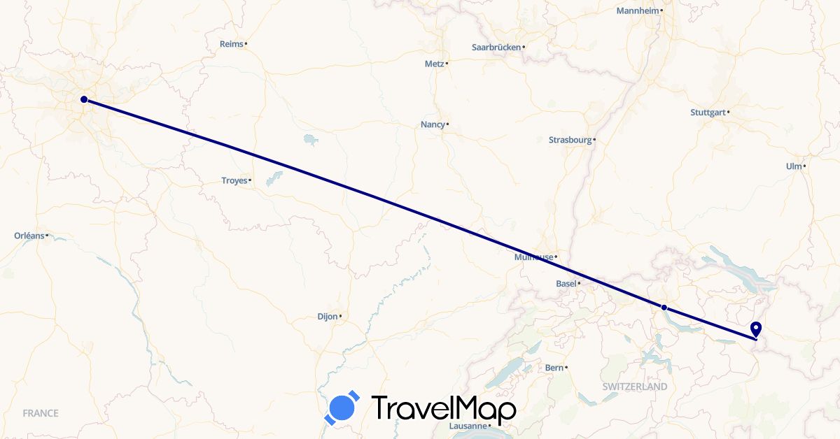 TravelMap itinerary: driving in Switzerland, France, Liechtenstein (Europe)